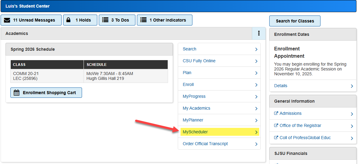 MyScheduler in MySJSU MyScheduler in MySJSU
